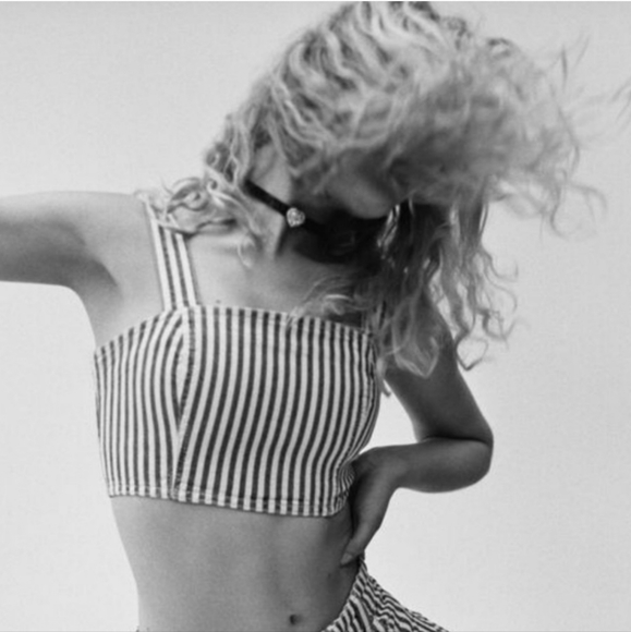 ZARA Thick Strap Striped Denim Crop Top - Picture 8 of 8